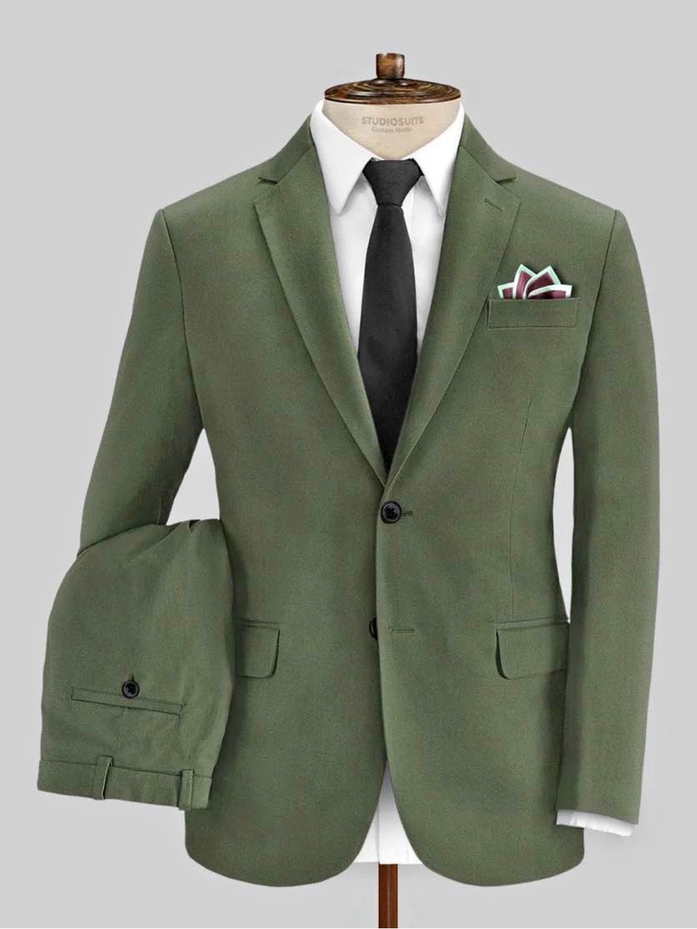 Olive Green Men's Two-Button Suit Jacket with Matching Trousers